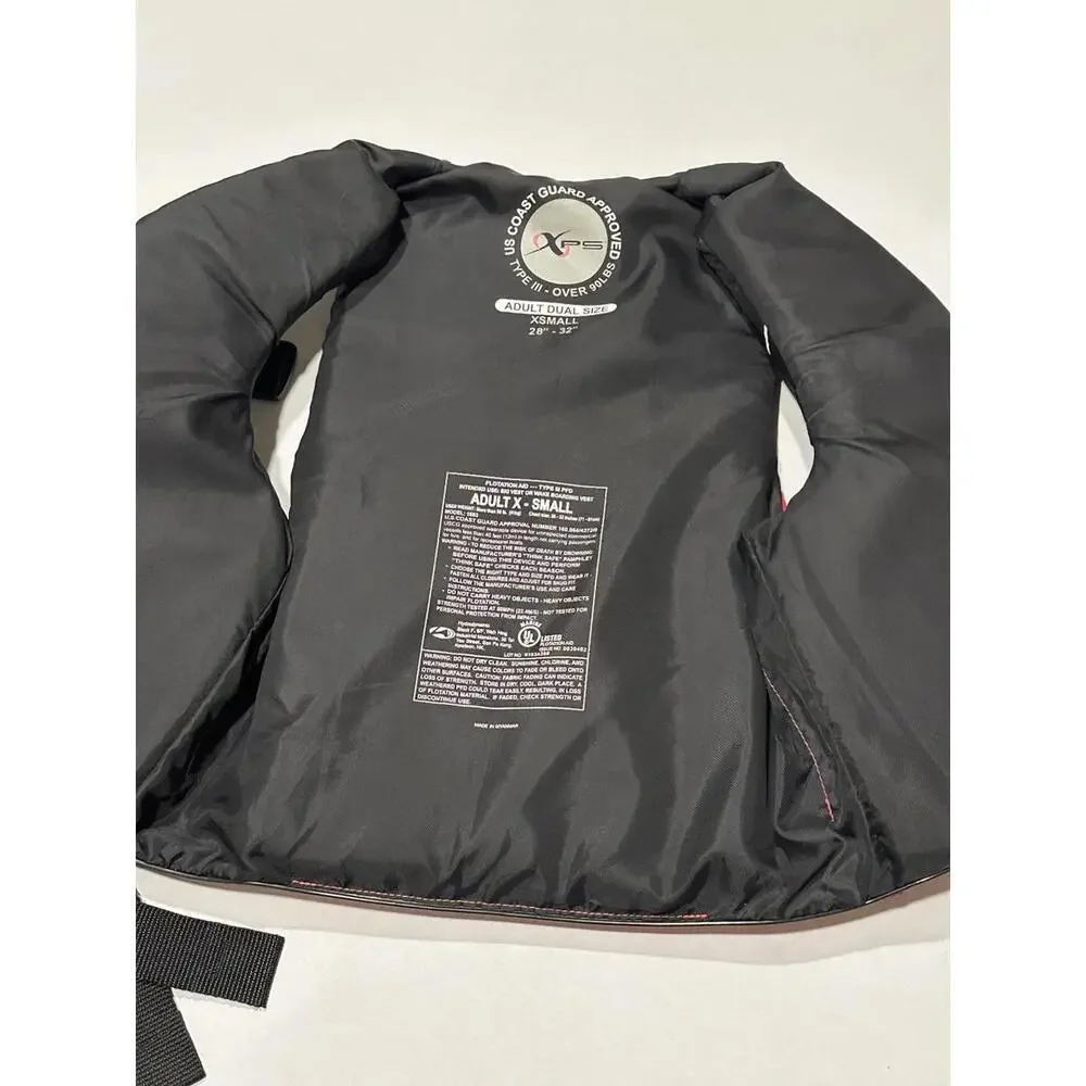 XPS Adult Dual Size Life Jacket US Coast Guard Approved Red and Black XS 28"-32" - Picture 6 of 7